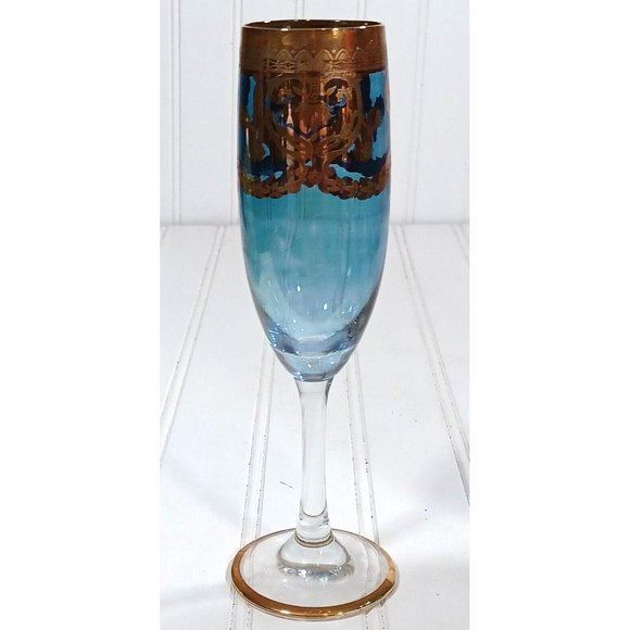 GlassOfVenice Murano Glass Champagne Flutes 24K Gold Leaf - Blue Set 4 Vintage - Picture 10 of 16